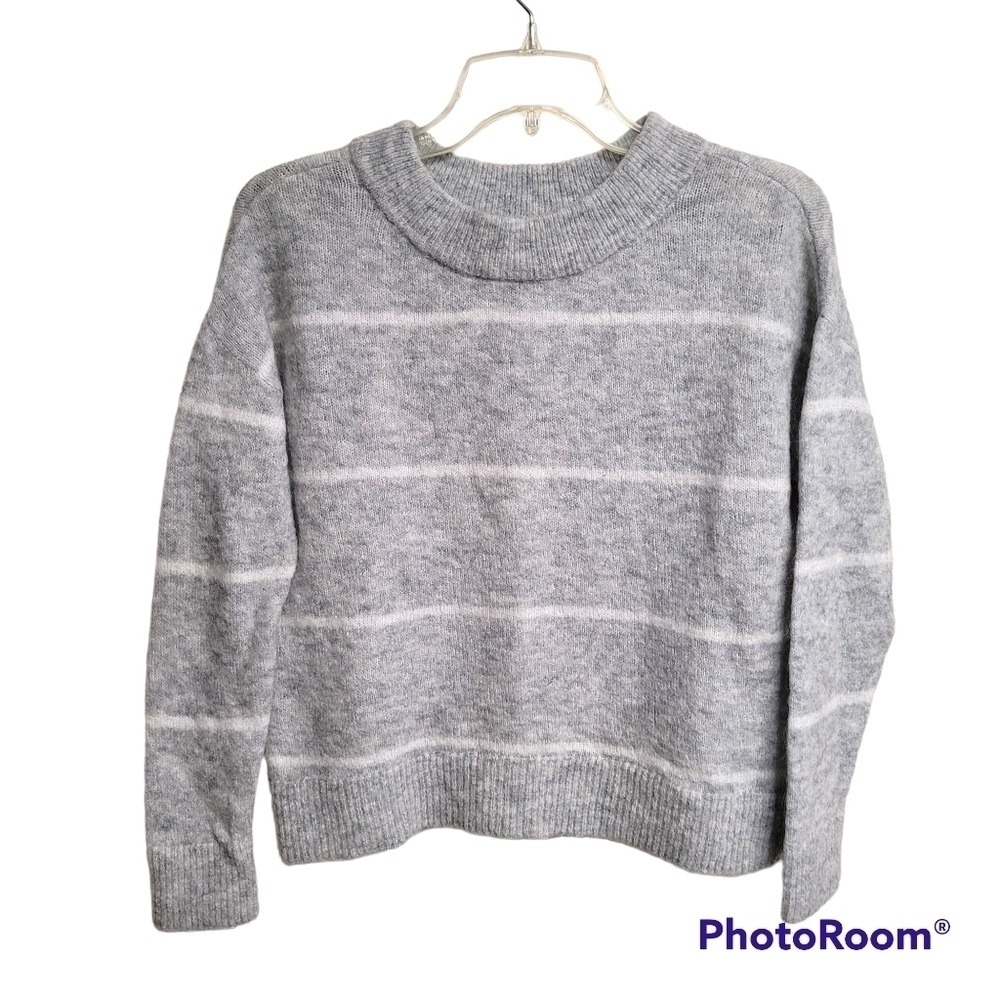 H&M Grey And White Striped Wool Blend Mohairโ Sweater
